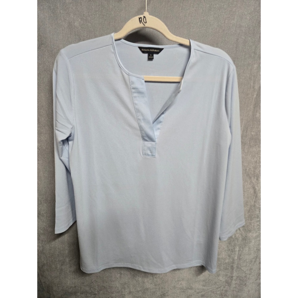 Banana Republic Women Light Blue Split Neck 3/4 Sleeve Blouse Top S